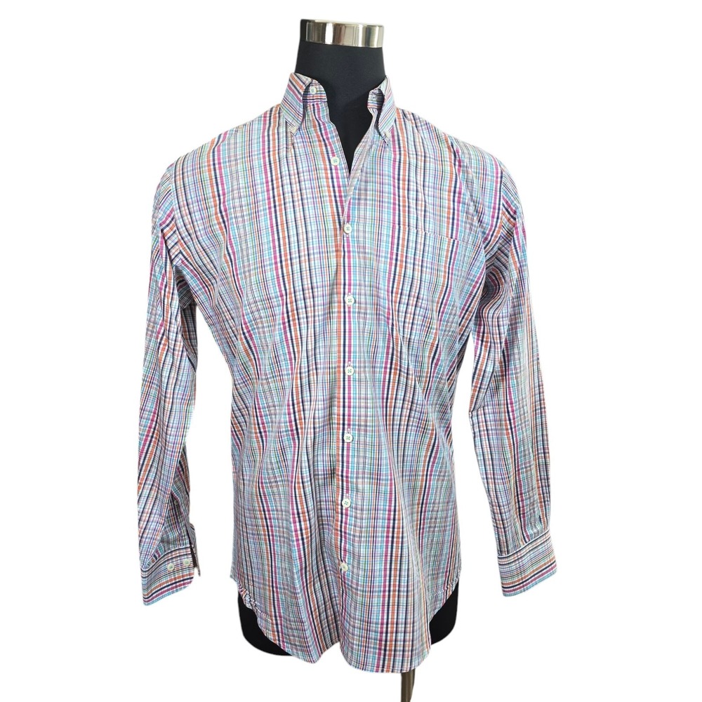 Peter Millar Shirt Mens Seaside Finish Plaid Cotton Button Up 100% Cotton Size M